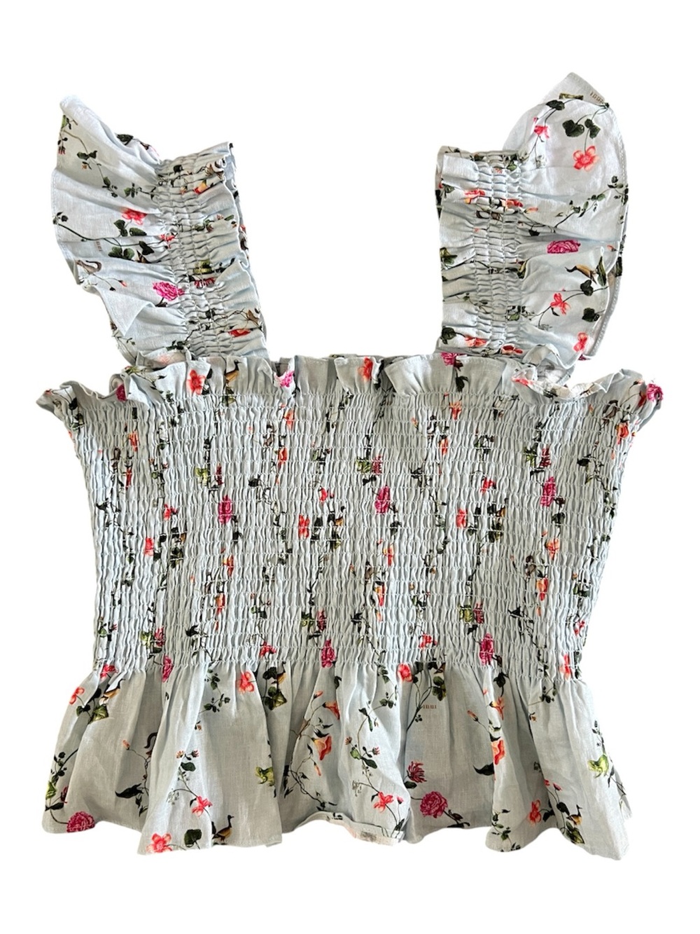Hill House La Paz Light Blue Floral Ruffle Smocked Tank Size Large